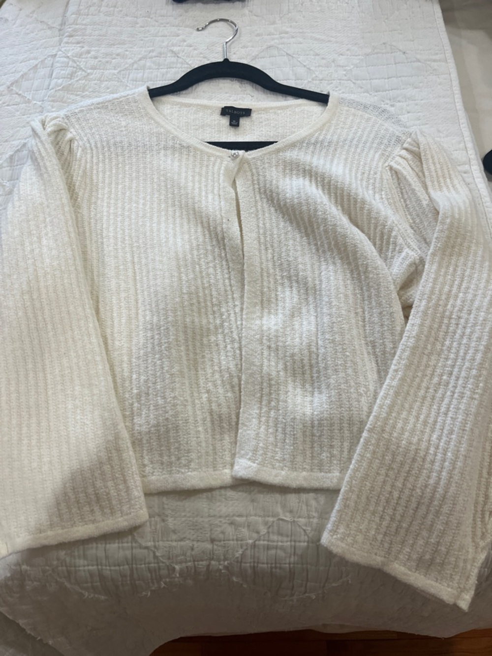 Talbots Cream Ribbed Single-Button Cardigan